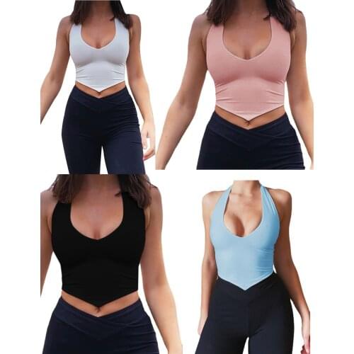 2021 New Women Sexy Halter Vest, Summer Adults Sleeveless Solid Color U-shaped Neck Irregular Crop Top