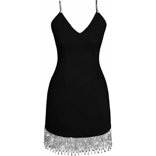 Elegant Beading Bandage Dress Black New Autumn Winter Women Dresses Sleeveless Ladies Party Club Bodycon Dress