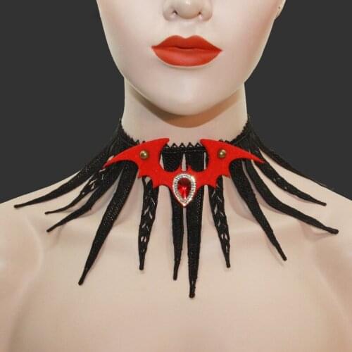Gothic Red Bat Crystal Tassel Lace Choker Necklace For Women Rock Punk Cool Fashion Tredny Animal Necklace Statement Jewelry