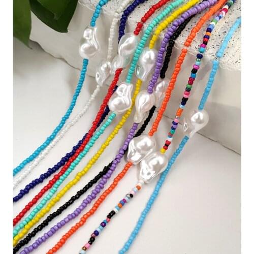 Simple Irregular Pearl Beaded Necklace For Women Candy Color Acrylic Glass Bead Strand Choker Necklaces Handmade Jewelry Gift