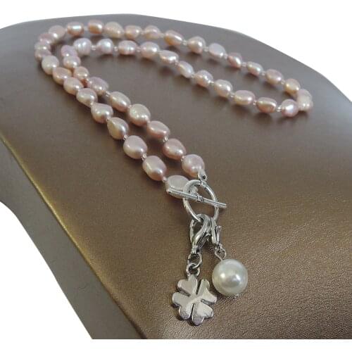 100% NATURE FRESHWATER PEARL NECKLACE ,long baroque pearl 7-9 mm,leaf,pineapple pendant