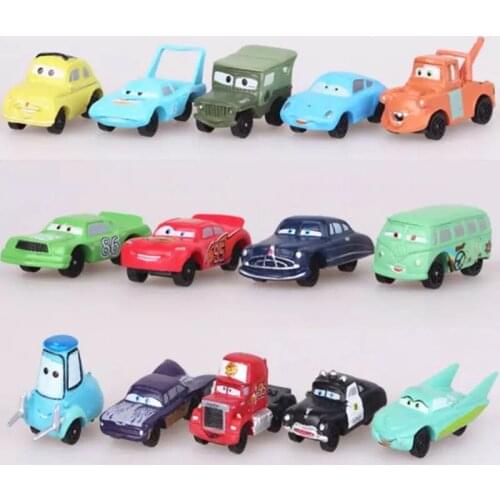 14pcs/set Disney Pixar Cars 2 3 Lightning McQueen Mater Guido The King Sally Diecast Vehicle Metal Alloy Boy Kid Toys Gift