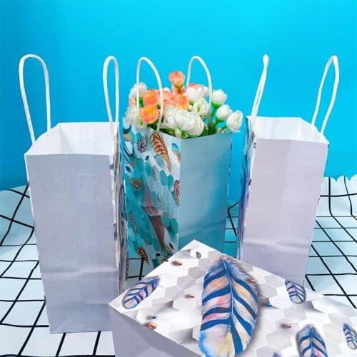 50pcs Feather Paper Bag With Handles Student Test Tutoring Information Stationery Bag School Supplies Wholesale 21*15*8cm