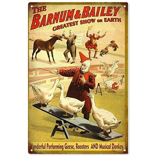 Barnum & Bailey Geese Rooster Musical Donkey Circus Theme Metal Tin Signs 8x12 Inch Wall Decor Sign