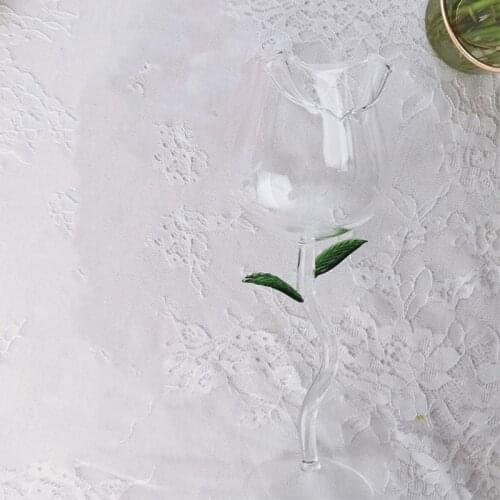 Wine Glass Rose Flower Shape Goblet Lead-Free Red Wine Cocktail Glasses Home Wed GXMA