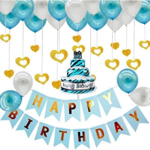 Birthday Balloon Set with 3 Layers Cake Balloon Paper Banner for Party Decoration