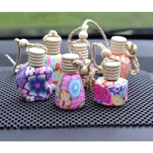10ML 30pcs/lot Polymer Clay Perfume Bottle, Car Pendant Empty Bottle, Mini Charming Portable Gifted Container with Wood Cap