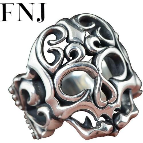 FNJ Hollow Skull Ring 925 Silver New Fashion Real S925 Sterling Thai Silver Rings for Men Jewelry USA Size 9-12 Punk Anchor