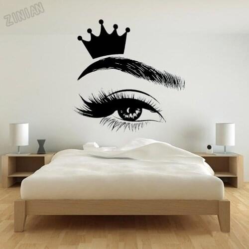 Crown Eyelash Wall Decal Decor Living Room Beautiful Eyes Eyebrows Wall Stickers For Beauty Salon MIrror Vinyl Window Decal Y303