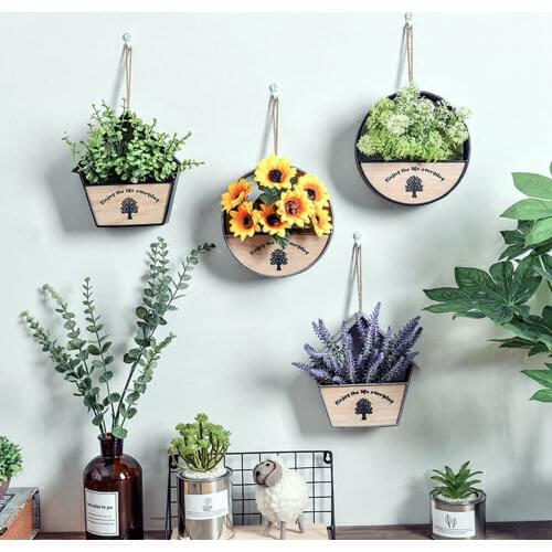 Round / House Wall-mounted Flower Pots Enjoy the Life Everyday Letter Print Wooden Planter Decoration for Garden Porch Balcony