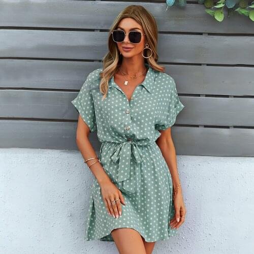 Summer Women Casual Dress Bohemian Beach Vacation Fashion Print Belt Button Party Mini Dress For Woman Office Ladies Dresses