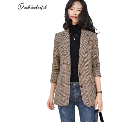 Fashion Autumn Women Plaid Blazers and Jackets Work Office Lady Suit Slim Business Female Blazer Korean Coat Outerwear