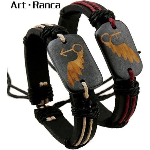 Couple Fashion Leather Tungsten Steel Brand Bracelet Angel Wing Couple Fashion Punk Bar Bracelet