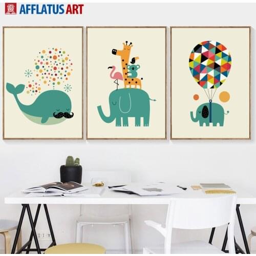 Cartoon Elephant Whale Koala Giraffe Balloon Wall Art Canvas Painting Nordic Posters And Prints Wall Pictures Kids Room Decor