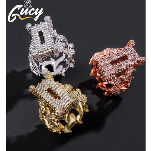 GUCY Classic CZ Square Cuban Prong Ring Gold Silver Color Iced Out Zircon Charm Ring For Men Women Jewelry