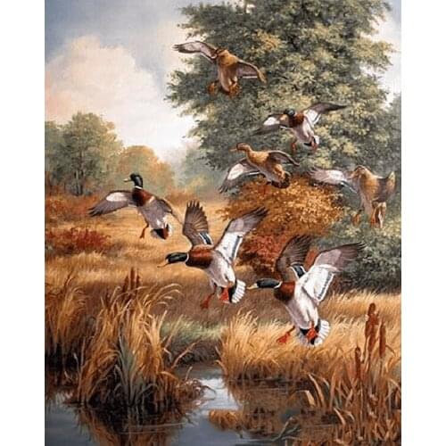 5D DIY Full Drill Diamond Art Painting Flying Ducks Cross Stitch Needlework Home Decorative Embroidery Kit