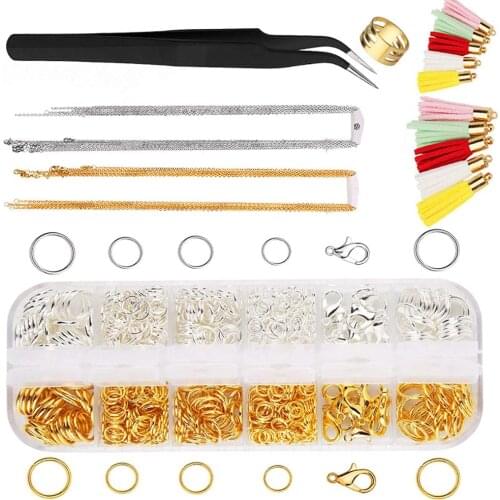 MIUSIE 753 PCS Open Jump Rings Set with Lobster Claw Clasps Storage Box Tweezers, Jump Rings Opener, Keychain Tassels Bulk