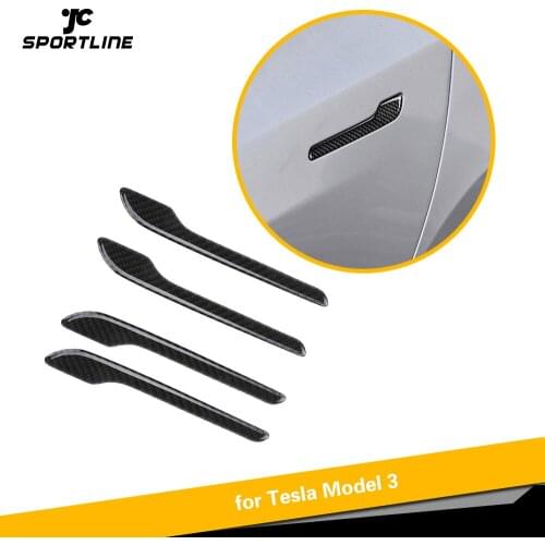 Real Carbon Fiber Side Door Handle Cover Trim Sticker Fit For Tesla Model 3 2017 - 2019 Durable Reflective Self-adhesive