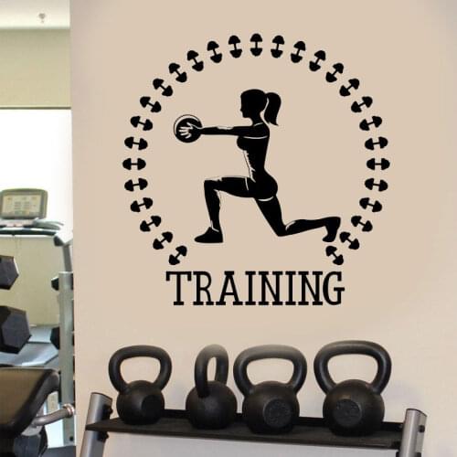 Training Gym Sports Girl Fitness Decal Kids Room Home Decor Dumbbells Vinyl Wall Sticker Art Mural Adhesive Removable G-03