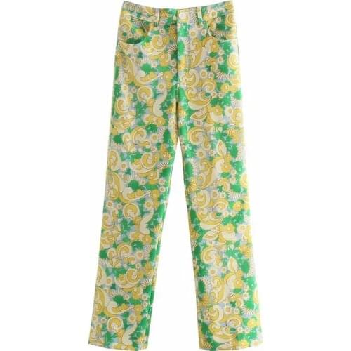 Za New Retro printing Long Trousers Lady Streetwear Pants Casual Straight Pants Women Slim Pants XITIMEAO