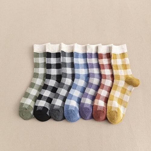New Style Wholesale Spring Cotton Breathable Comfort Woman Multicolor Plaid Exquisite Harajuku Casual Fashion High Quality Socks