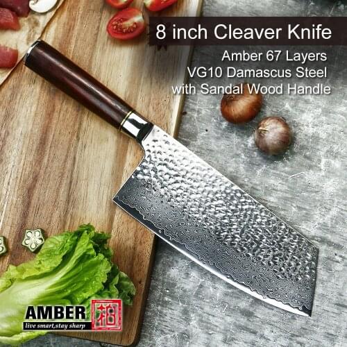 AMBER 8 inch Chinese Chef Knife 67 Layers VG10 Damascus Knife High Carbon Stainless Steel Forged Knives for Kitchen Cleaver