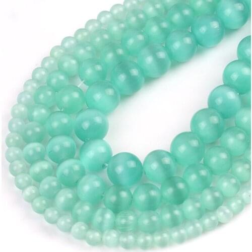 Wholesale Stylish Natural Green Cat-eye Stone Round Beads for DIY Jewelry Making Bracelet Necklaces 15''4/6/8/10/12mm