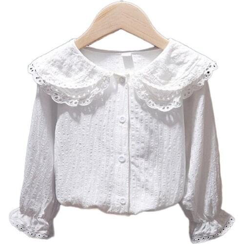 Autumn Children Baby Girls Style Lapel Blouse With Flared Sleeve Cotton Baby Toddler Girl Princess School Blouse 1-6 Years