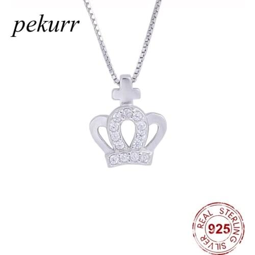 Pekurr 925 Sterling Silver Zircon Cross Queen Crown Female Pendants Necklaces For Women Elegant Long Chain Fashion Jewelry