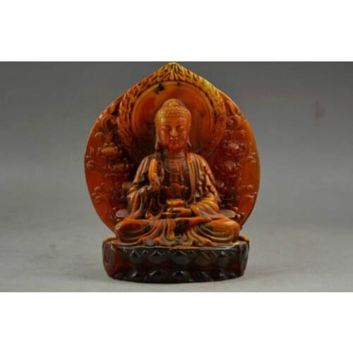 Elaborate Chinese Old Handwork Resin Sit Quietly Pray Buddha Auspicious Lucky Statue