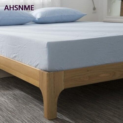 AHSNME 100% Cotton sheets Super Soft parure de lit Cool Summer Simple Light blue Fitted Sheet 90x200/120x200/180x200cm