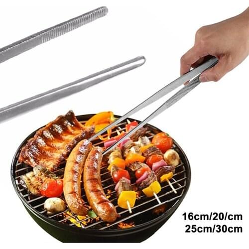16/20/25/30cm Straight Toothed Tweezers Barbecue Stainless Steel Long Food Tongs Home Garden Kitchen BBQ Tool