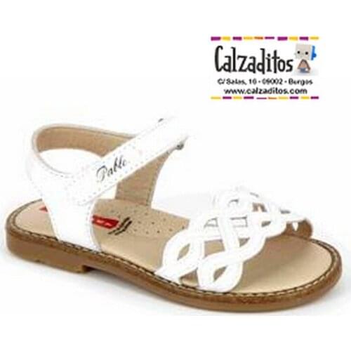 Leather sandals for girl model Olympus White braided of Pablosky