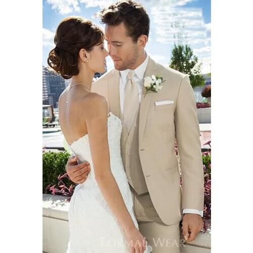 Custom made tan Groom Tuxedo Best Man Suit western Wedding Groomsmen Dress/men slim fit suits( Jacket+Pant Vest )traje de novio