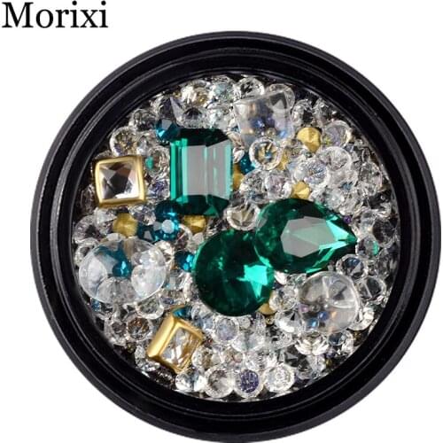 Green diamond nail art rhinestones mixed size crystal beads transparent glass drill rainbow 3D nail art decoration MZ060