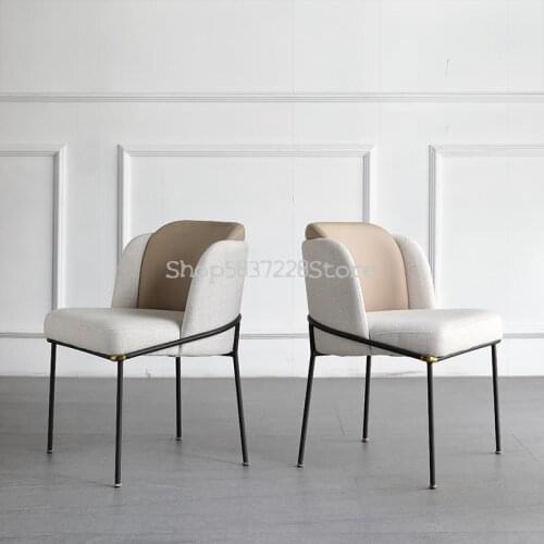 Nordic Light Luxury Dining Chair Home Back Fabric Italian Minimalist Leisure Net Red Single Makeup Chair Iron Stool