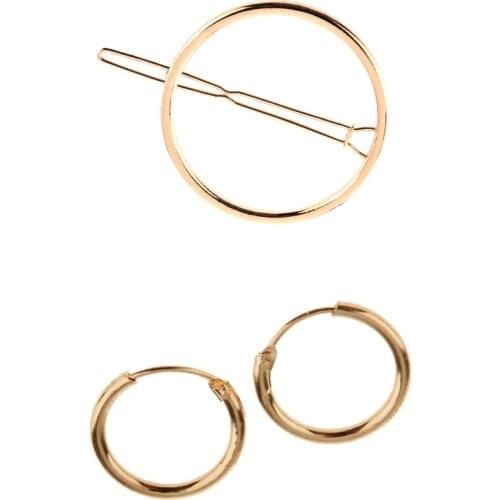 Girls Unique Short Hair Ear Accessories Round Barrette HairPins And Earrings