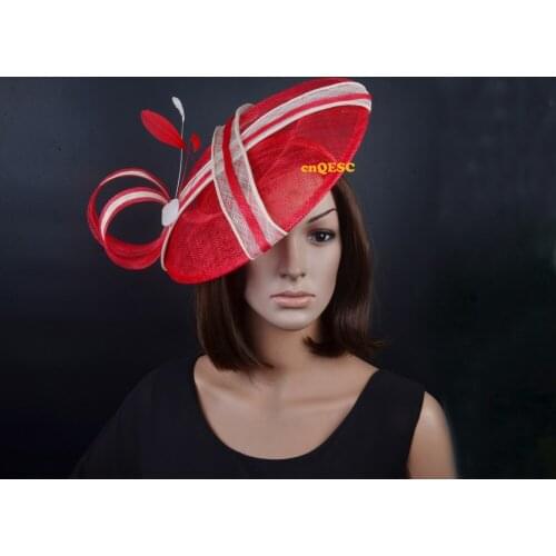 Unique design.Red ivory Large saucer base fascinator for wedding party Races Kentucky derby
