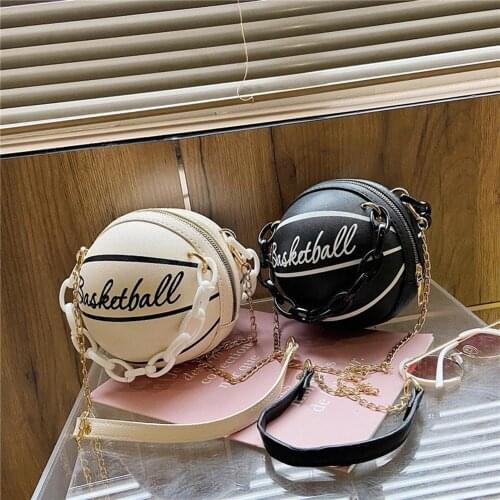 Fashion Basketball Football Round Shaped Shoulder Bags for Women Acrylic Chain Casual Small PU Leather Crossbody Handbags