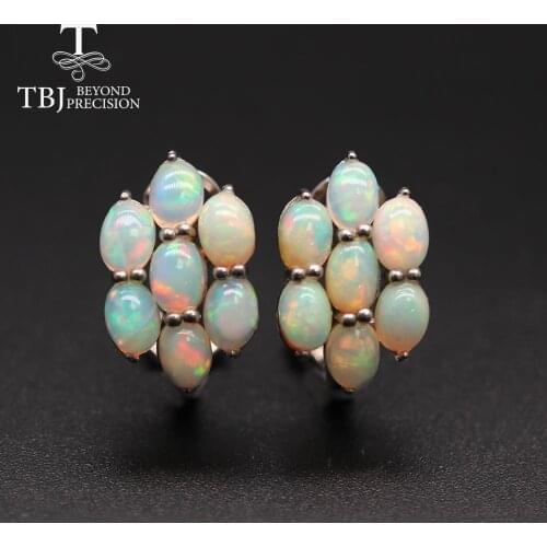 TBJ ,Simple 7ct opal earring natural ethiopia opal clasp earring oval cut 5*7mm 925 sterling silver fine jewelry for women gift