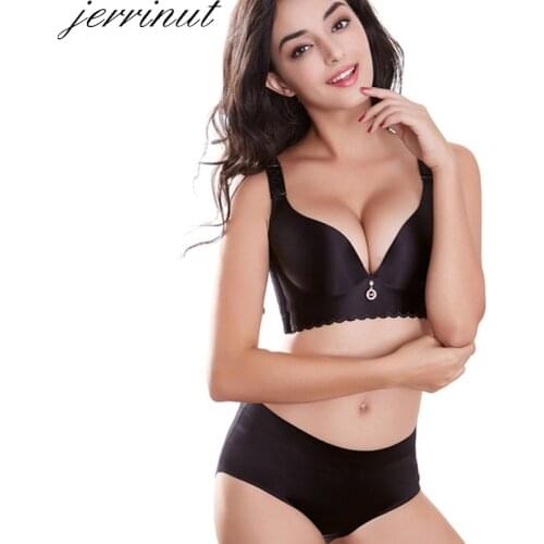 Jerrinut Plus Size Bra Set Seamless Lingerie Wire Free Sexy Push Up Bra And Panty Set Bras For Women Underwear Set