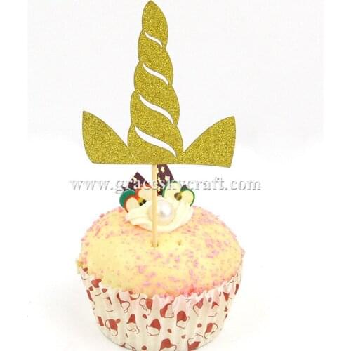 12pcs free shipping Glitter unicorn horn shaped Christmas Birthday Party Cakes Toppers Party Home Supplies Favors cupcake picks