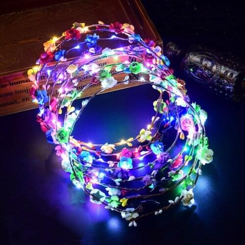 200pcs Led Flower Wreath Headband Crown Festival Floral Garland for Park Wedding Headdress Glow Hair Band Decor ZA4548