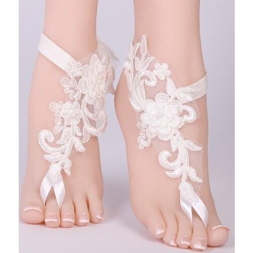 2018 Sexy Wedding Foot Chain White Barefoot Sandals Beach Anklet Jewelry Wedding Shoe Lace 1pair/set