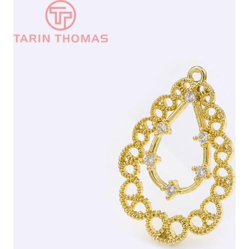 4PCS 16x23MM 24K Gold Color Brass Zircon Tear Drop Shape Charms Pendants Jewelry Making Supplies Diy Findings Accessories