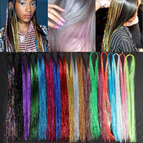Shiny Hair Tinsel Kit Heat Resistent Bulk Sparkling Glitter Hair Extensions Hair Streak String Hairpieces 30pcs/Lot Wholesale
