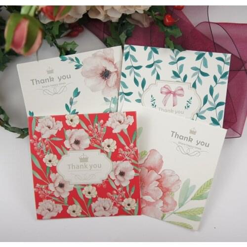 50pcs Mini thank you natural flower leaves 4 style DIY Card message cards wedding pirthday Party Invitation greeting card