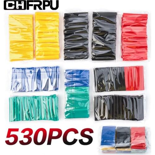530 pcs/bag heat shrinkable tube kit shrink various polyolefin insulation sleeve heat shrinkable tube wire and cable 8 size 2: 1