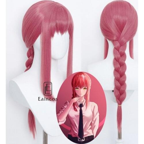 Anime Chainsaw Man Makima Cosplay Halloween Wig 70cm Long Pink Braided Wigs Women Heat Resistant Synthetic Hair
