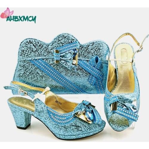 Fashionable New Arrivals Sky Blue Color Nigerian Women Shoes Matching Bag in Heels Comfortable Sandals for Garden Party